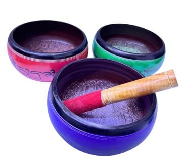 Renkli Desenli Tibet Meditasyon Çanı Tibet Çanağı (16 cm)