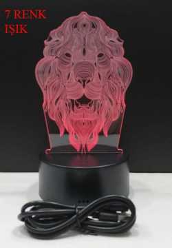3D Aslan Tasarımlı 7 Renk Değiştiren Gece Lambası