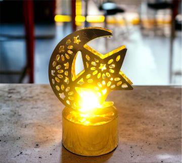 Portatif Mini Metal Led Işıklı Ay Yıldız Gold Lamba (12 Adet)