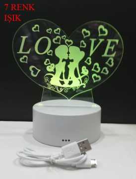 Romantik 3D Love Sevgili 7 Renk Değiştiren Gece Lambası
