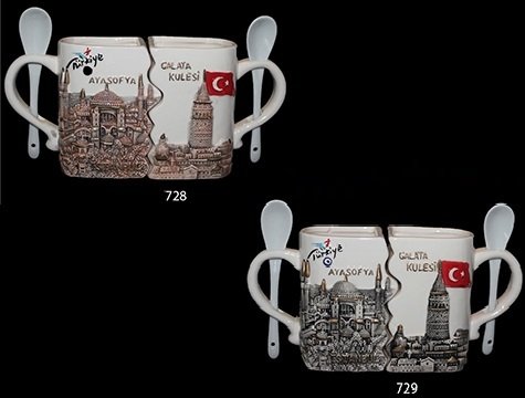 Birbirini Öpen Ayasofya Galata Kulesi Kaşıklı Kupa Bardak (2 Adet)