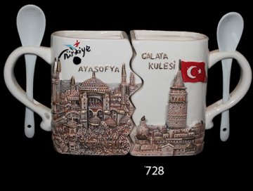 Birbirini Öpen Ayasofya Galata Kulesi Kaşıklı Kupa Bardak (2 Adet)