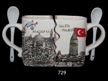Birbirini Öpen Ayasofya Galata Kulesi Kaşıklı Kupa Bardak (2 Adet)