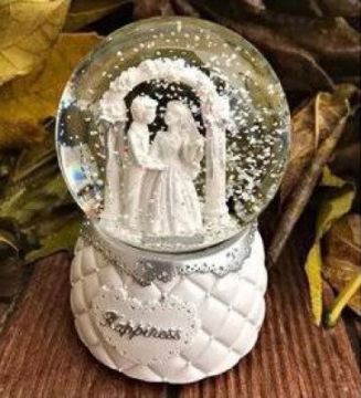 Işıklı Gelin Damat Cam Kar Küresi Müzik Kutusu