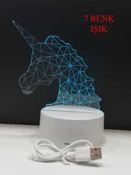 3D Boynuzlu At Kafası Tasarımlı 7 Renk Değiştiren Gece Lambası