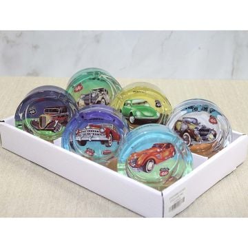 Retro Araba Desenli Yuvarlak Cam Küllük (6 Adet)