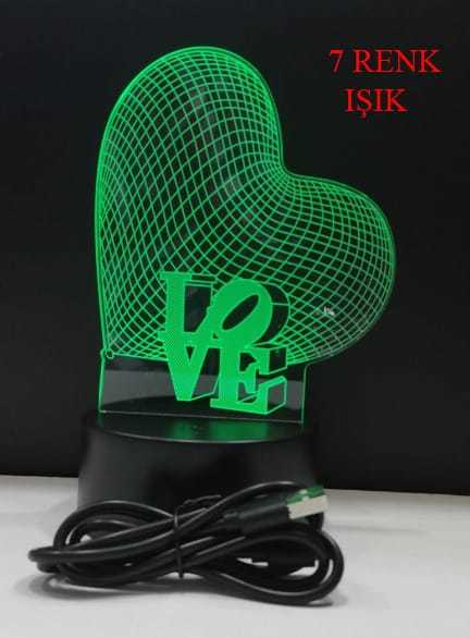3D Love Kalp 7 Renk Değiştiren Gece Lambası