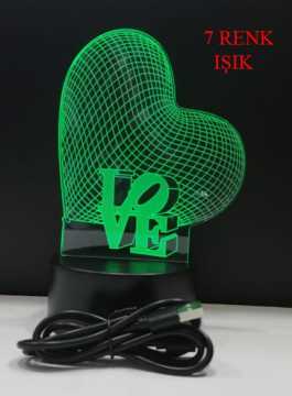 3D Love Kalp 7 Renk Değiştiren Gece Lambası