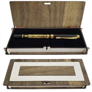 Ahşap Kutulu Osmanlı Tuğralı Metal Roller Kalem