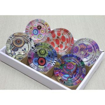 Renkli Desenli Yuvarlak Cam Küllük (6 Adet)