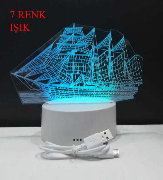 3D Yelkenli Gemi Tasarımlı 7 Renk Değiştiren Gece Lambası