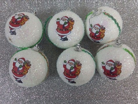 Beyaz Noel Baba Baskılı Çam Ağacı Süsü (6 Adet)