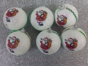 Beyaz Noel Baba Baskılı Çam Ağacı Süsü (6 Adet)