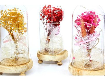Gül Şeklinde Dekoratif Led Işıklı Cam Fanus (19 cm x 10 cm)