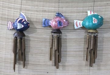 Renkli Balık Tasarımlı Bambu Rüzgar Çanı (90 cm)