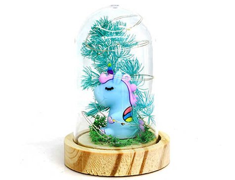 Boynuzlu At Dekoratif Led Işıklı Cam Fanus (12 cm x 8 cm)