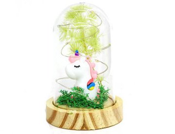 Boynuzlu At Dekoratif Led Işıklı Cam Fanus (12 cm x 8 cm)