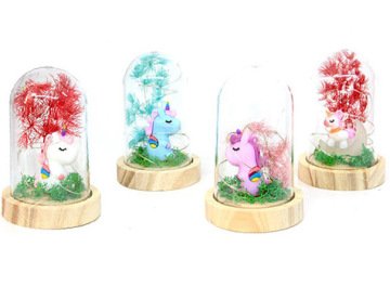 Boynuzlu At Dekoratif Led Işıklı Cam Fanus (12 cm x 8 cm)
