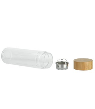 Süzgeçli Bambu Kapaklı Çift Katmanlı Cam Termos (350 ml)