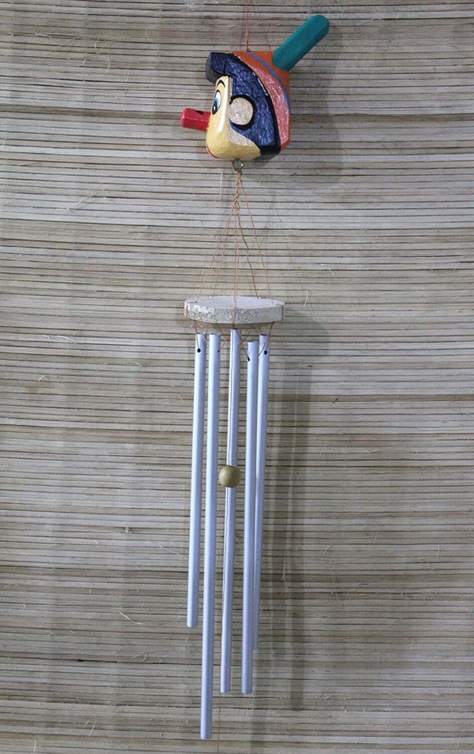 Ahşap Pinokyo Kafa Tasarımlı Metal Rüzgar Çanı (50 cm)