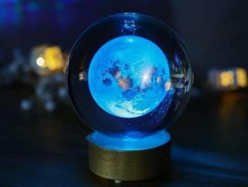 Kristal Cam Küre Renk Değiştiren Led Işıklı Ay Lamba