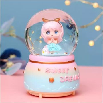 Dekoratif Küçük Prenses Tasarım Işıklı Müzikli Cam Kar Küresi