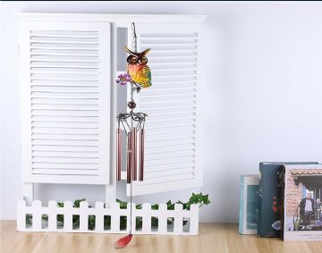 Baykuş Tasarımlı Rüzgar Çanı Metal ve Cam Malzeme (76 cm)