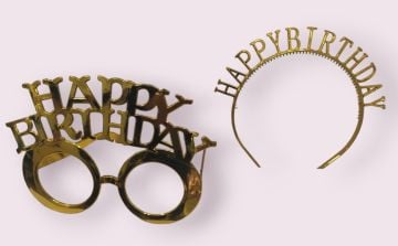 Happy Birthday Doğum Günü Taç ve Gözlük (Gold)