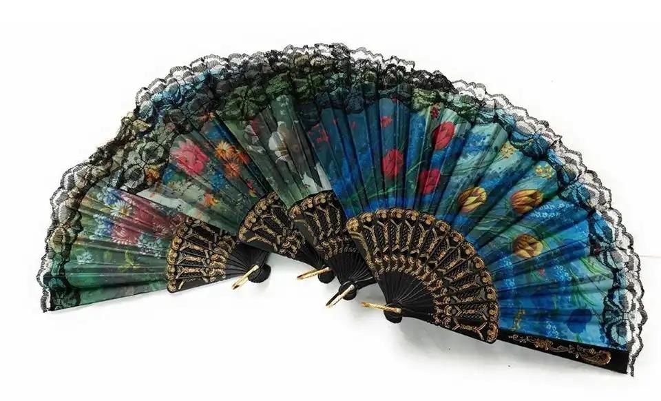 Plastik Saplı Rengarenk Çiçek Ve Lale Desenli Yelpaze