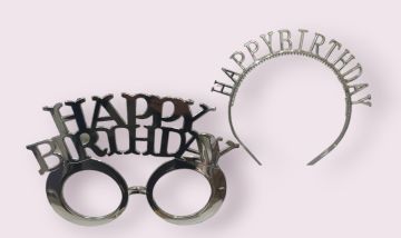 Happy Birthday Doğum Günü Taç ve Gözlük (Gümüş)