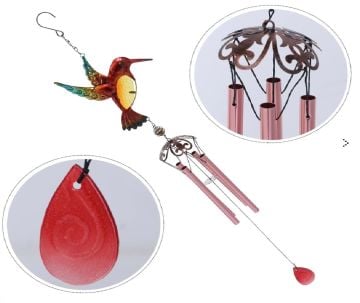 Sinek Kuşu Tasarım Dekoratif Rüzgar Çanı Metal ve Cam Malzeme (76 cm)