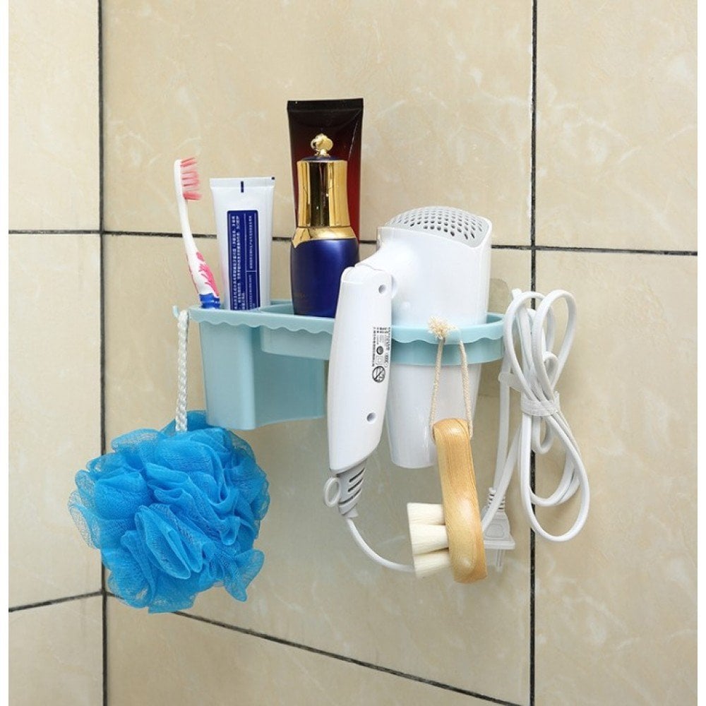 Raflı Banyo Organizer ve Fön Makinesi Askısı (Beyaz)