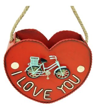 Dekoratif I Love You Kalp Tasarımlı Metal Saksı Duvar Süsü