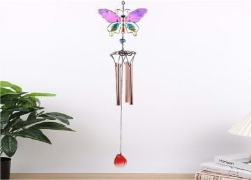 Kelebek Tasarım Dekoratif Rüzgar Çanı Metal ve Cam Malzeme (72 cm)