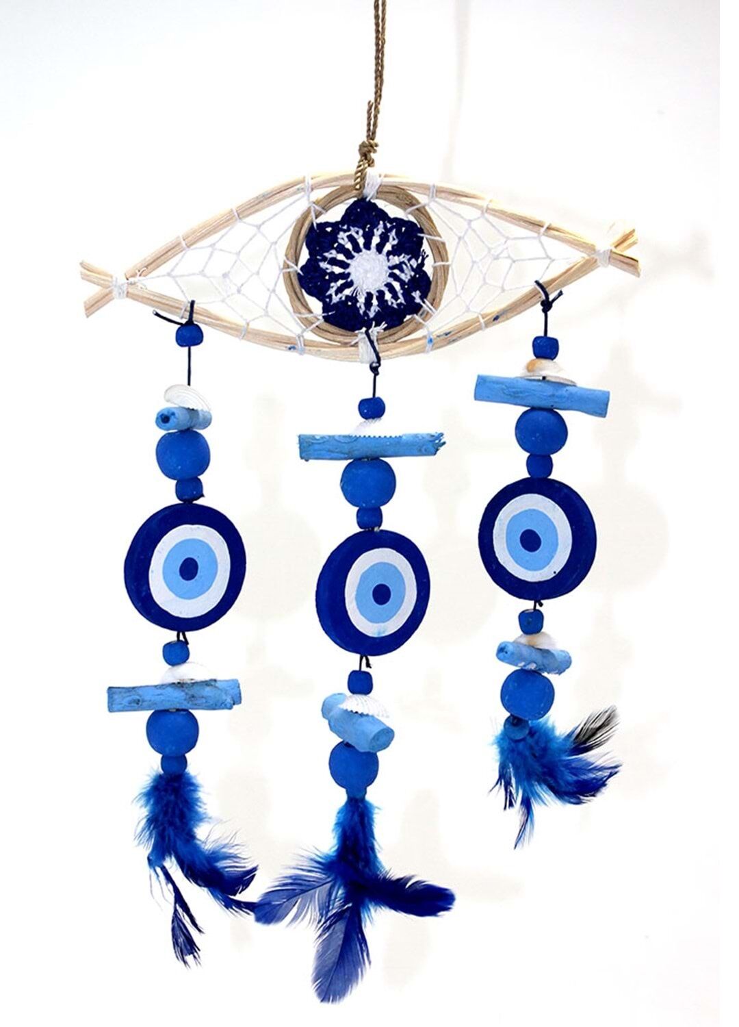 Ahşap Nazar Boncuğu Temalı Dream Catcher Rüzgar Çanı