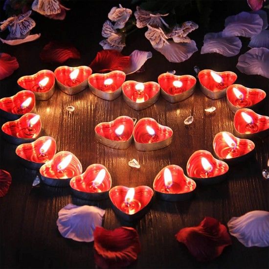 Kırmızı Kalp TeaLight Mum (50 Adet)