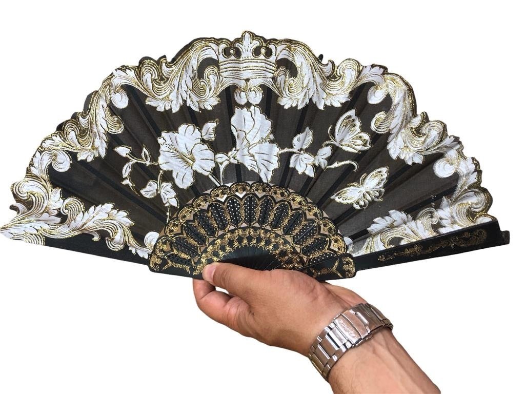 Plastik Saplı Çiçek Motifli Yelpaze