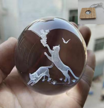 Dekoratif Ahşap Kare Altlıklı Panter Işıklı Cam Küre (6 cm)