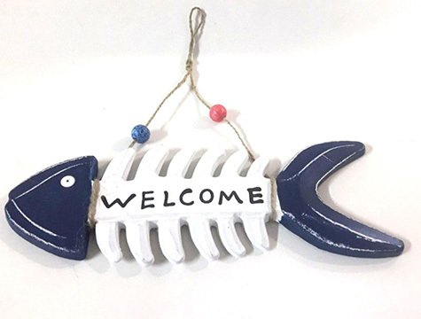Ahşap Balık Marin Welcome Yazılı Kapı Süsü