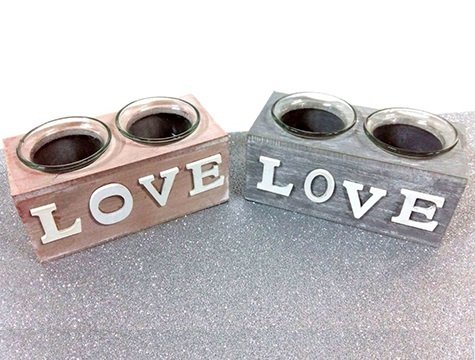 Dekoratif Ahşap love 2'li Mumluk