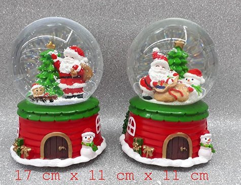 Ev Tasarımlı Noel Baba Kurmalı Müzikli Cam Kar Küresi