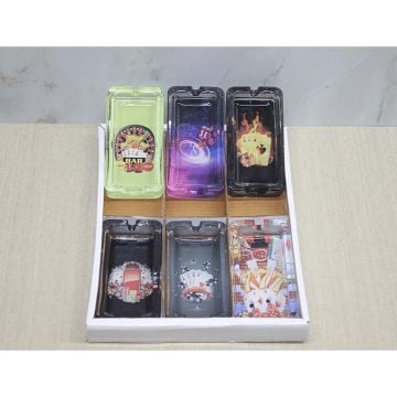 Dikdörtgen Poker Çip Desenli Cam Küllük (6 Adet)