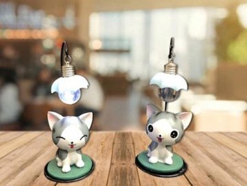 Polyester Işıklı Kedi Biblo Masa Lambası
