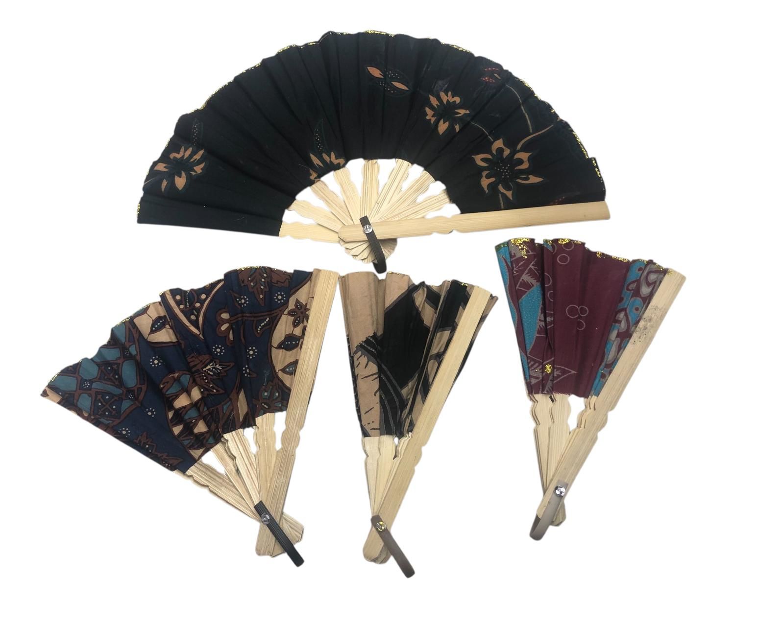 Bambu Çiçekli Dekorlu Yelpaze Tek Taraflı (10 adet) (33 cm)