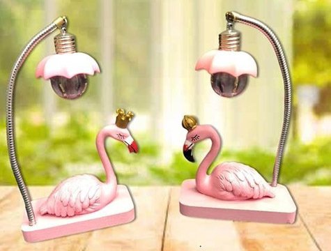 Polyester Ahşap Tabanlıklı Işıklı Flamingo Biblo Masa Lambası