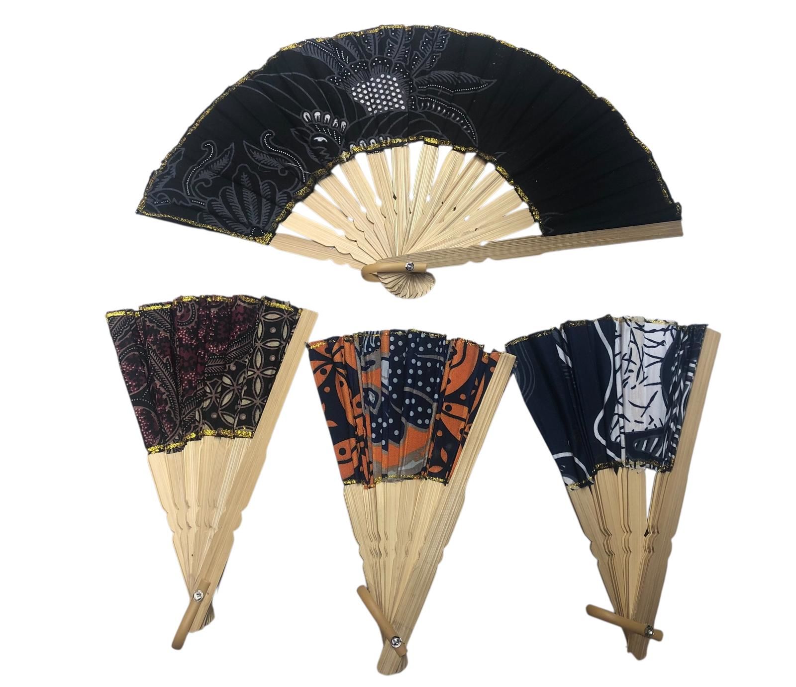 Bambu Renkli Dekorlu Yelpaze Tek Taraflı (10 adet) (30 cm)