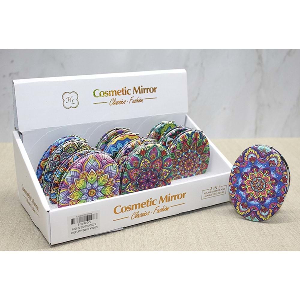 Taşlı Motifli Tasarımlı Oval Bayan İnce Makyaj Aynası