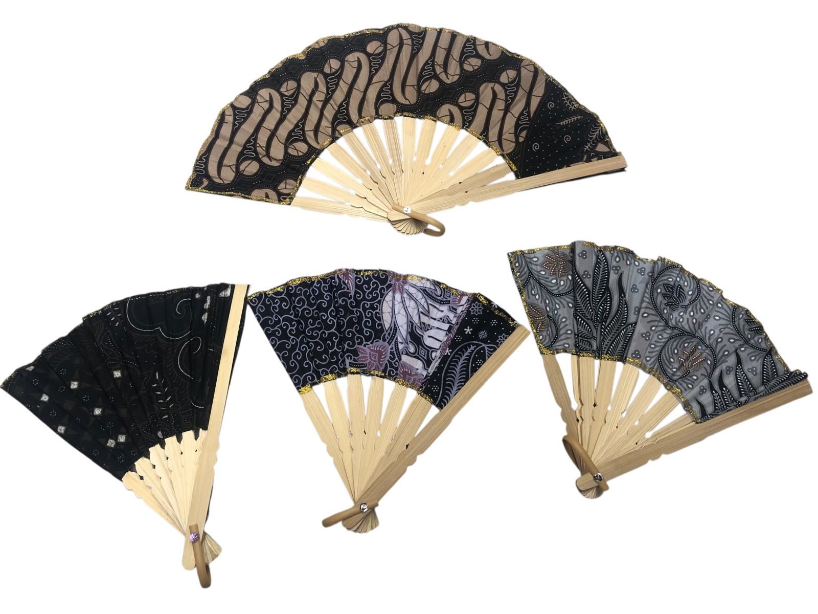 Bambu Renkli Dekorlu Yelpaze Tek Taraflı (10 adet) (40 cm)