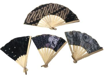 Bambu Renkli Dekorlu Yelpaze Tek Taraflı (10 adet) (40 cm)