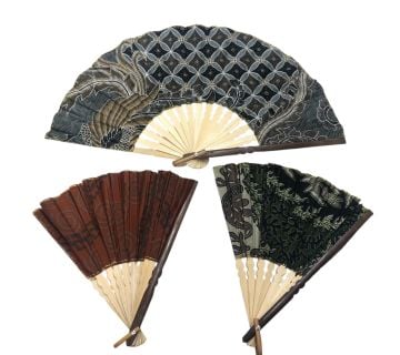 Bambu Renkli Dekorlu Yelpaze Tek Taraflı (10 adet) (50 cm)